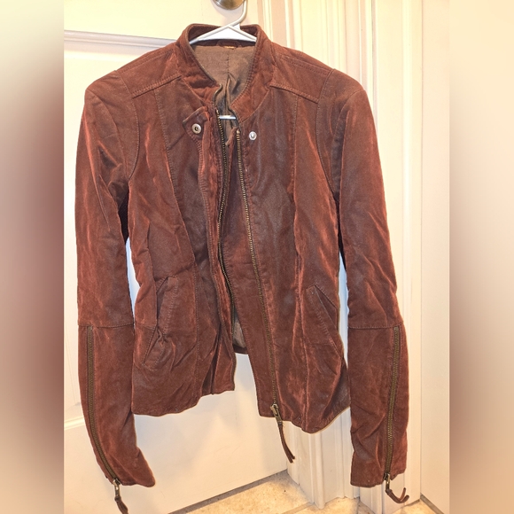 Free People Vegan Suede Zip Moto Jacket in Burgundy - Picture 7 of 8